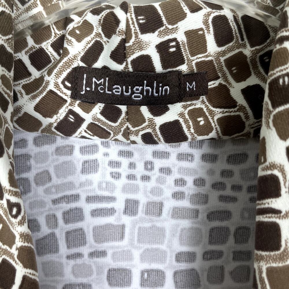 J.McLaughlin Catalina Cloth Savannah Panama Brown Cream Faux Wrap Dress Medium - Picture 13 of 14